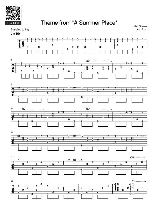 Theme from A Summer Place Guitar TAB