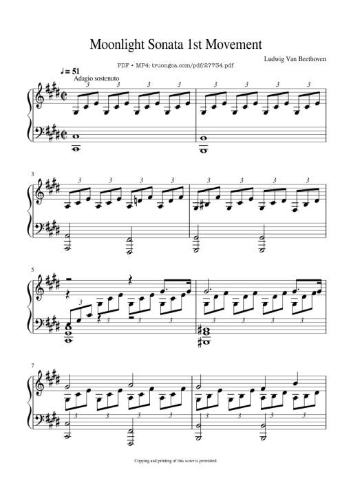 Sheet PDF of Moonlight Sonata 1st Movement Piano