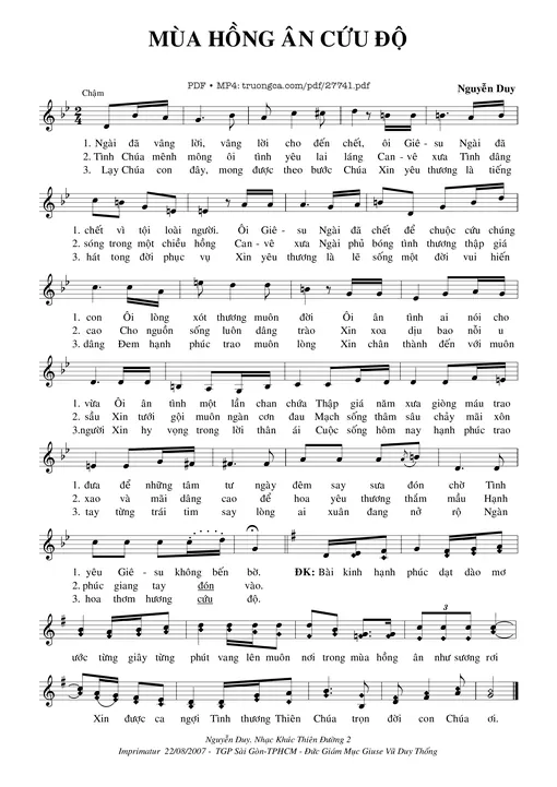 Sheet PDF of Mùa Hồng Ân Cứu Độ