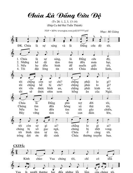 Sheet PDF of Thánh Vịnh 29, Con Ca Tụng Chúa