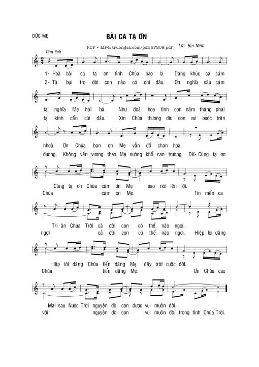 Sheet PDF of Bài Ca Tạ Ơn