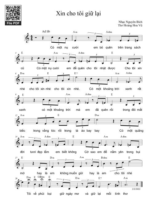 Sheet PDF of Xin cho tôi giữ lại