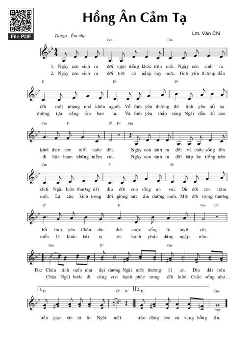 Sheet PDF of Hồng ân cảm tạ