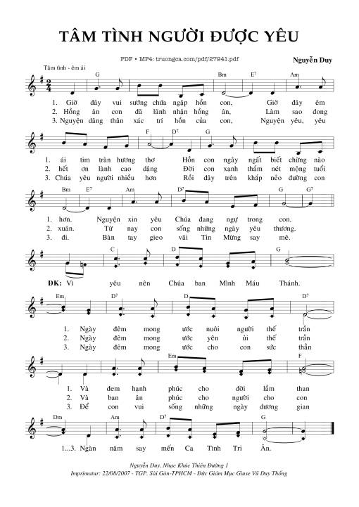 Sheet PDF of Tâm Tình Người Được Yêu