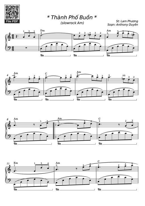 Sheet PDF of Thành Phố Buồn Piano Easy