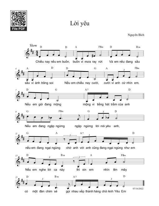 Sheet PDF of Lời yêu - Nguyên Bích