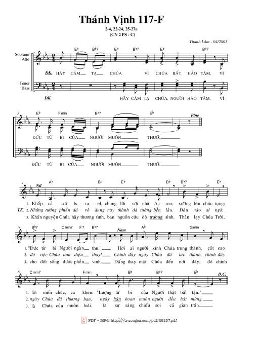Sheet PDF of Thánh Vịnh 117, Chúa Nhật 2C Phục Sinh