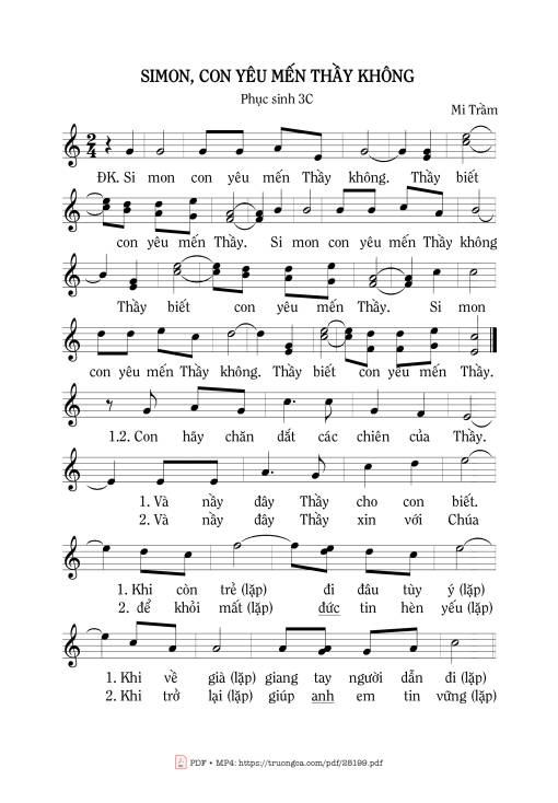 Sheet PDF of Simon, Con Yêu Mến Thầy Không