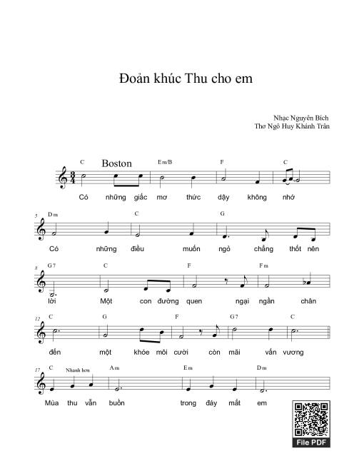 Sheet PDF of Đoản khúc thu cho em