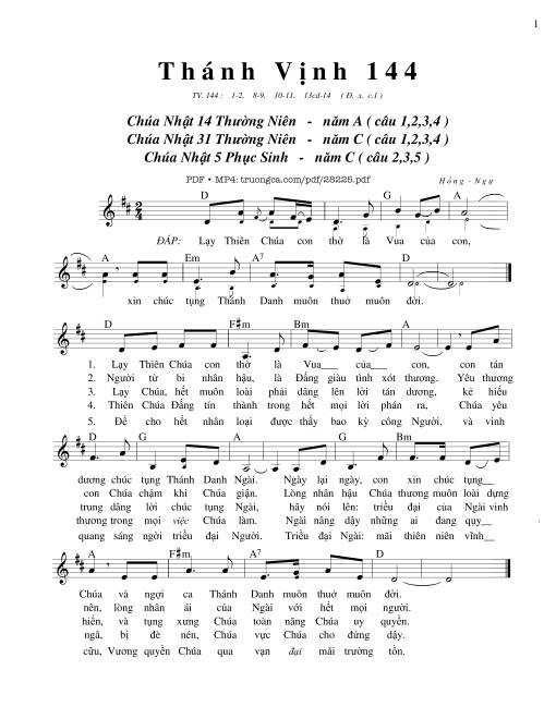 Thánh Vịnh 144, Chúa Nhật 5C Phục Sinh