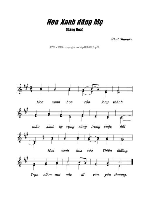 Sheet PDF of Hoa Xanh Dâng Mẹ