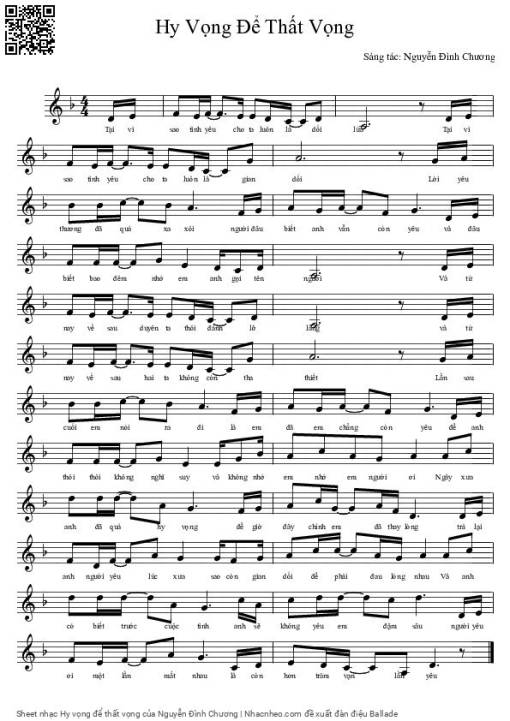 Sheet PDF of Hy vọng để thất vọng