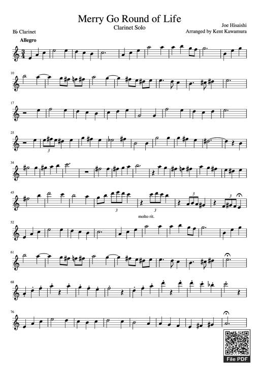 Merry Go Round of Life Clarinet Solo