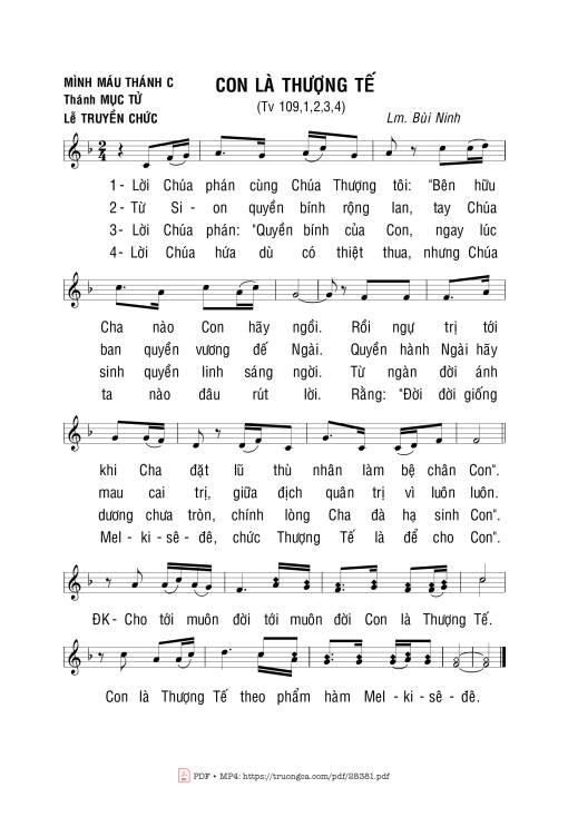 Sheet PDF of Thánh Vịnh 109, Lễ Mình Máu Thánh Năm C