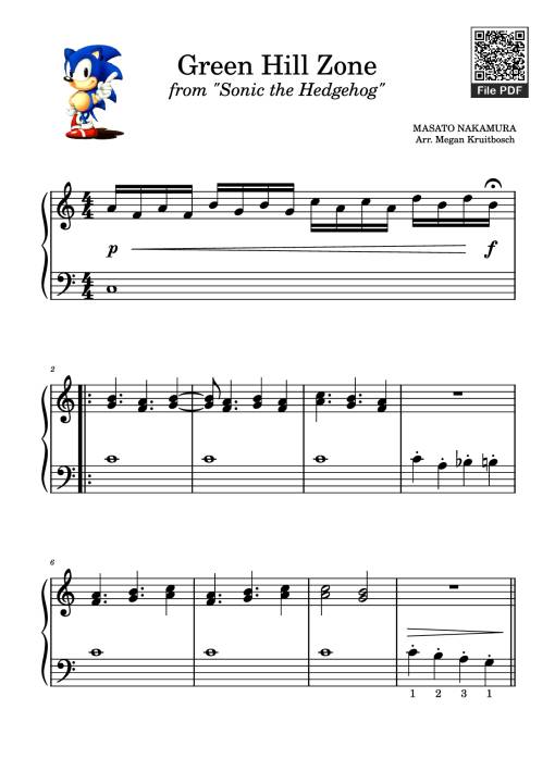 Sheet PDF of Green Hill Zone from Sonic the Hedgehog Piano
