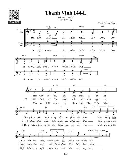 Thánh Vịnh 144, Chúa Nhật 5C Phục Sinh