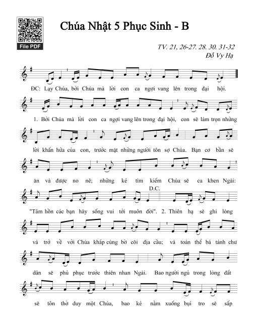 Thánh Vịnh 21, Chúa Nhật 5B Phục Sinh