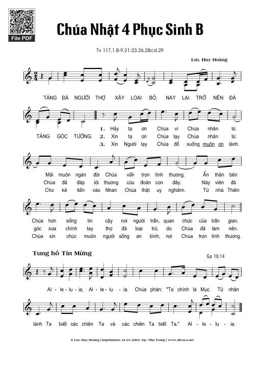 Sheet PDF of Thánh Vịnh 117, Chúa Nhật 4B Phục Sinh