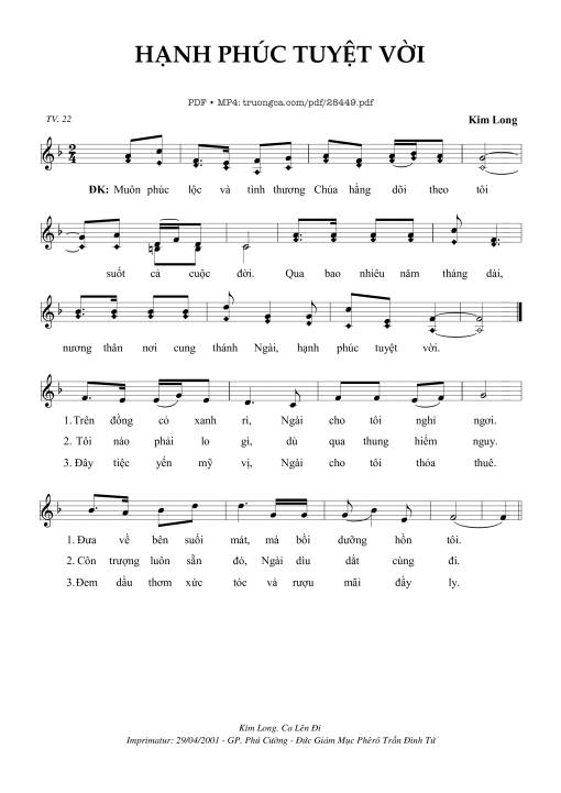 Sheet PDF of Hạnh Phúc Tuyệt Vời