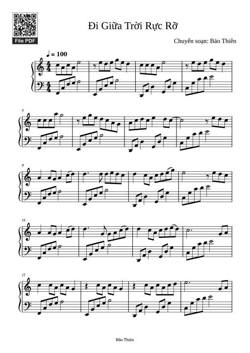 Sheet PDF of Đi Giữa Trời Rực Rỡ Piano (Dễ)