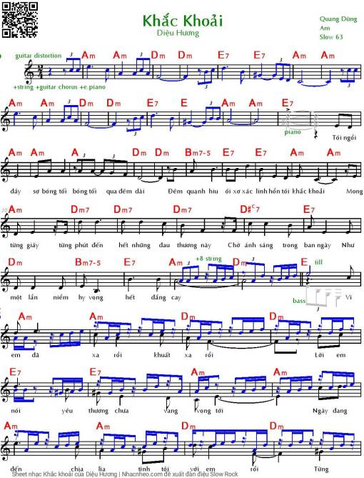 Sheet PDF of Khắc khoải - Diệu Hương