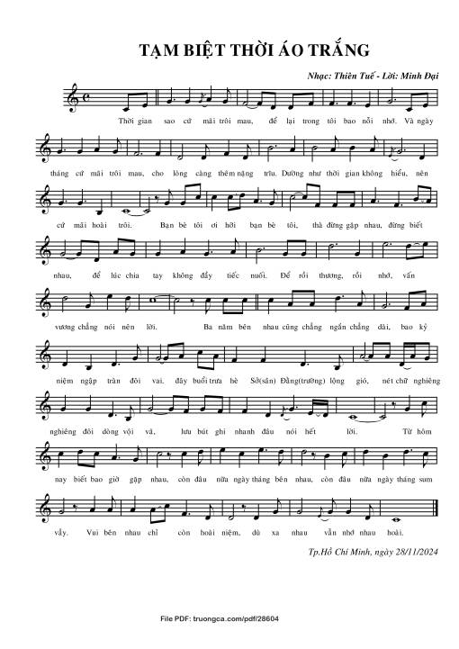 Sheet PDF of Tạm biệt thời áo trắng