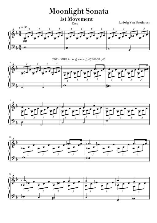 Sheet PDF of Moonlight Sonata 1st Movement Piano (Easy)