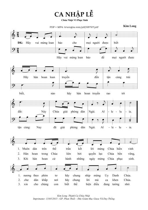 Sheet PDF of Ca Nhập Lễ Chúa Nhật 6 Phục Sinh