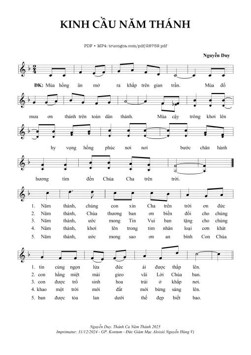 Sheet PDF of Kinh Cầu Năm Thánh