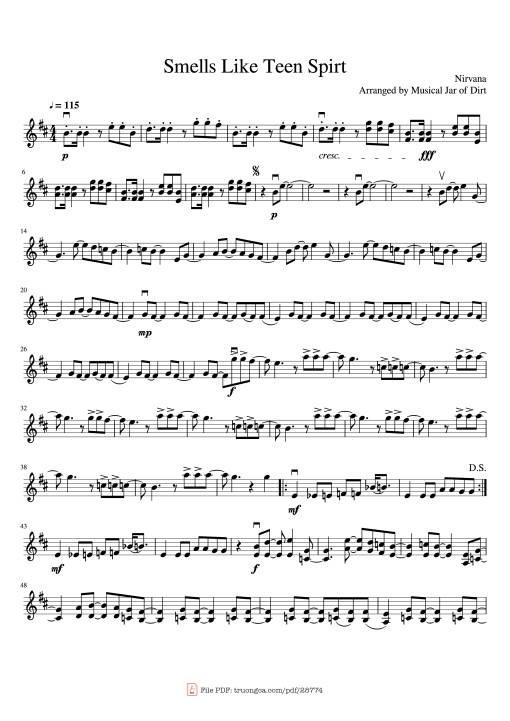 Sheet PDF of Smells Like Teen Spirt Violin