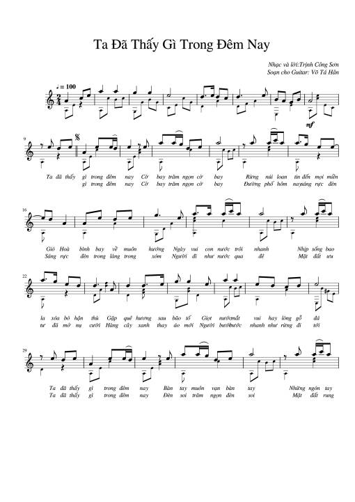 Sheet PDF of Ta Đã Thấy Gì Trong Đêm Nay Guitar TAB
