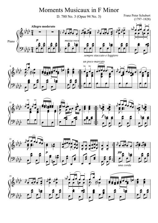 Sheet PDF of Moments Musicaux in F Minor Piano