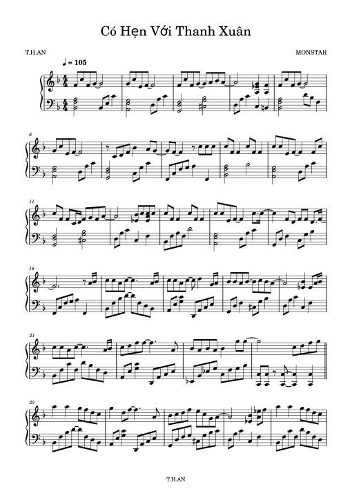 Sheet PDF of Có Hẹn Với Thanh Xuân Piano