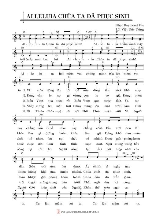Sheet PDF of Alleluia! Chúa ta đã phục sinh (Alleluia! Le Christ est vivant)