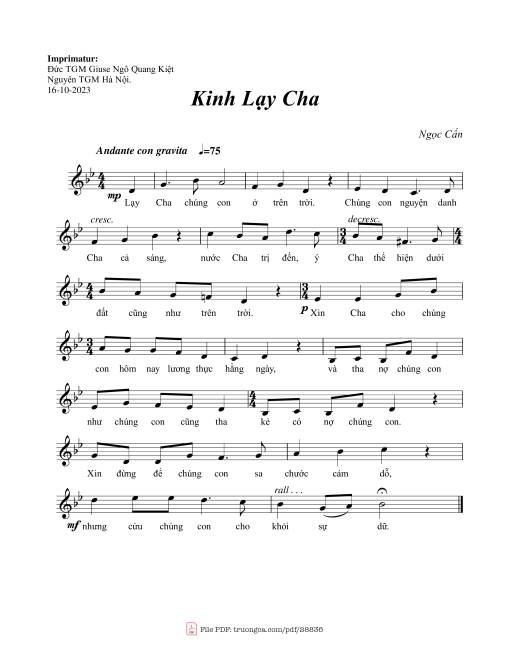 Sheet PDF of Kinh Lạy Cha - Ngọc Cẩn