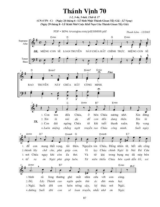 Sheet PDF of Thánh Vịnh 70, Lễ Sinh Nhật Thánh Gioan Tẩy Giả - Lễ Vọng