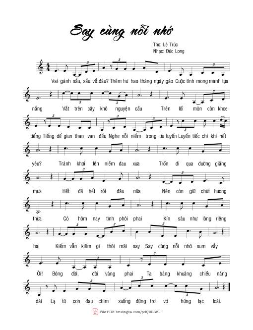 Sheet PDF of Say cùng nỗi nhớ
