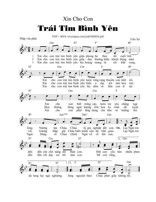 Sheet PDF of Xin Cho Con Trái Tim Bình Yên