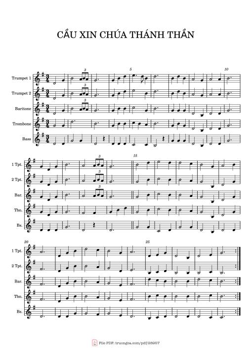Sheet PDF of Cầu Xin Chúa Thánh Thần sheet kèn Trumpet