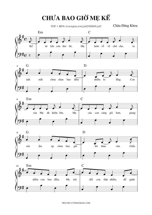 Sheet PDF of Chưa bao giờ mẹ kể Piano