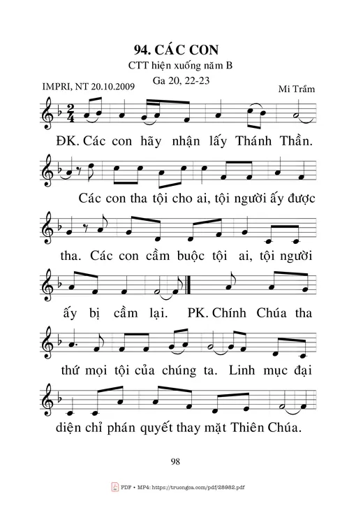 Sheet PDF of Các Con Hãy Đi