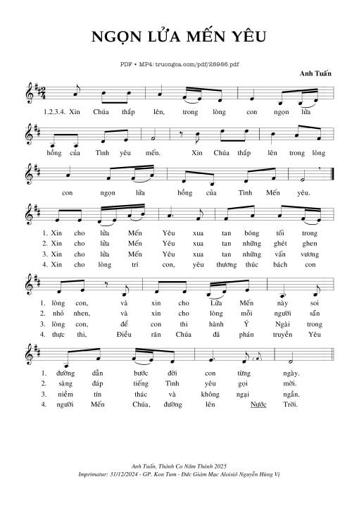 Sheet PDF of Ngọn Lửa Mến Yêu