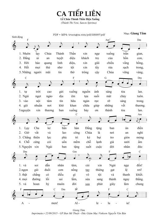 Sheet PDF of Ca Tiếp Liên Lễ Hiện Xuống