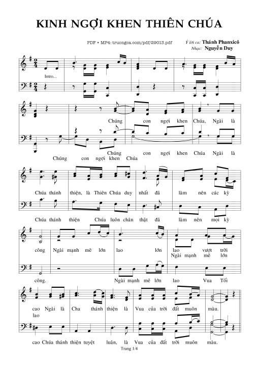 Sheet PDF of Kinh Ngợi Khen Thiên Chúa