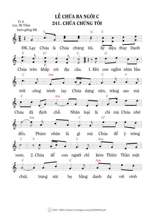 Sheet PDF of Thánh Vịnh 8, Chúa Chúng Tôi