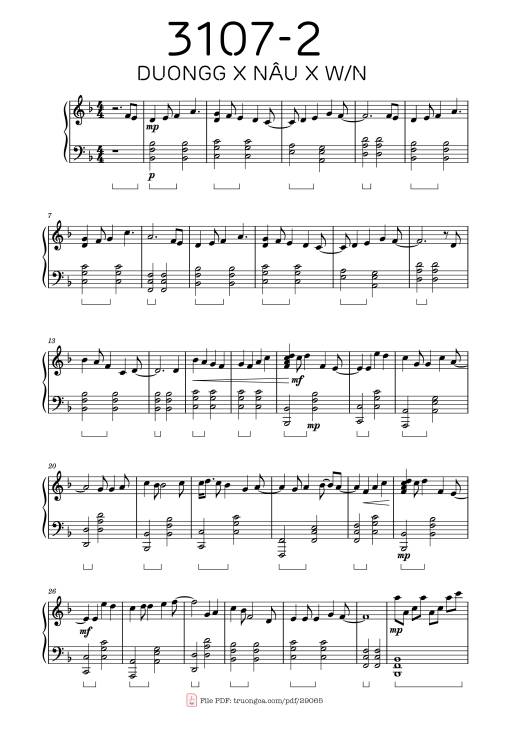 Sheet PDF of 3107-2 DuongG x NÂU x W/N Piano Sheet