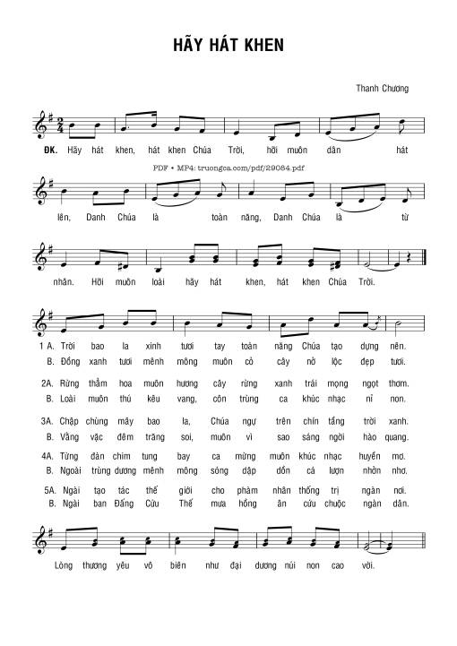 Sheet PDF of Hãy Hát Khen - Thanh Chương