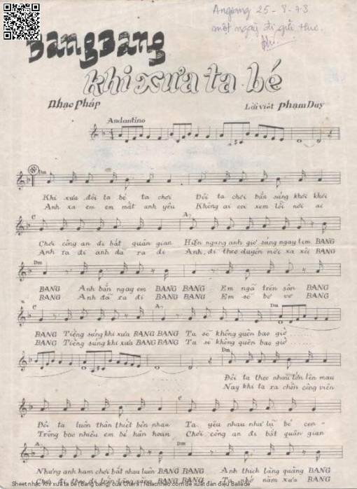 Sheet PDF of Khi xưa ta bé (Bang bang)