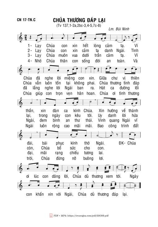 Sheet PDF of Thánh Vịnh 137, Chúa Thương Đáp Lại