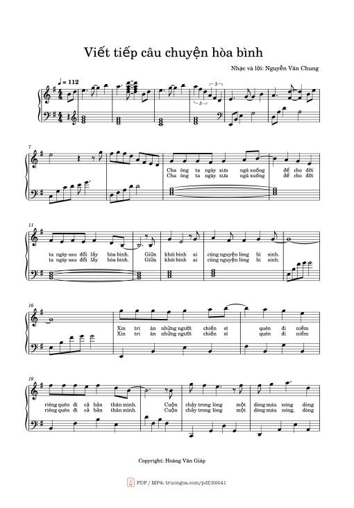 Sheet PDF of Viết tiếp câu chuyện hòa bình Piano